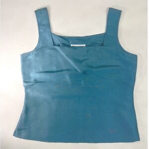 Bloomingdale's Silk Cami Top Teal Blue Square Neck Sleeveless 8P Side Zip Career